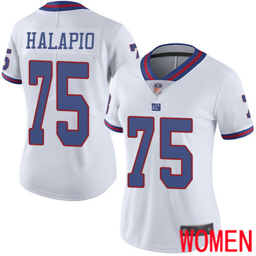 Women New York Giants 75 Jon Halapio Limited White Rush Vapor Untouchable Football NFL Jersey